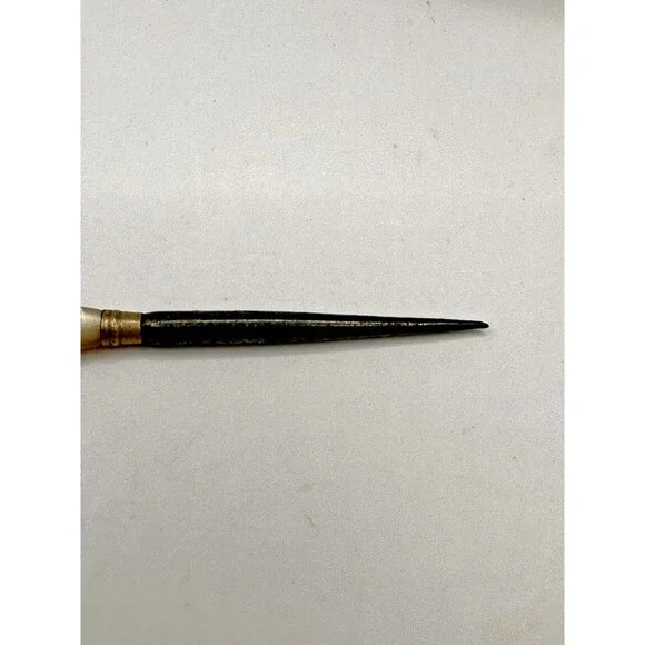 Antique Old 1800s Carved MOP Handled Vanity Tool Piece Hat Pin Stiletto